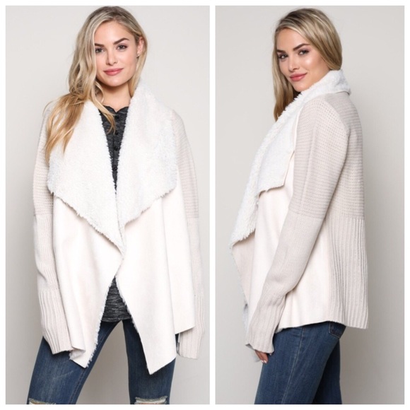 New sand faux suede fur cardigan sweater - Picture 2 of 6